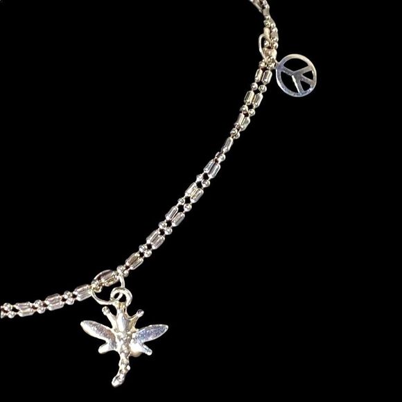Sterling silver 925 adjustable ankle bracelet with cherries, peace, dragonfly - Picture 3 of 14